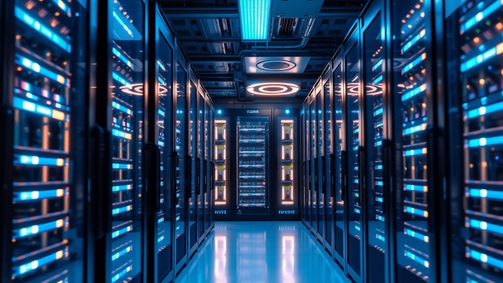 Data center moderne illustrant l'innovation en intelligence artificielle