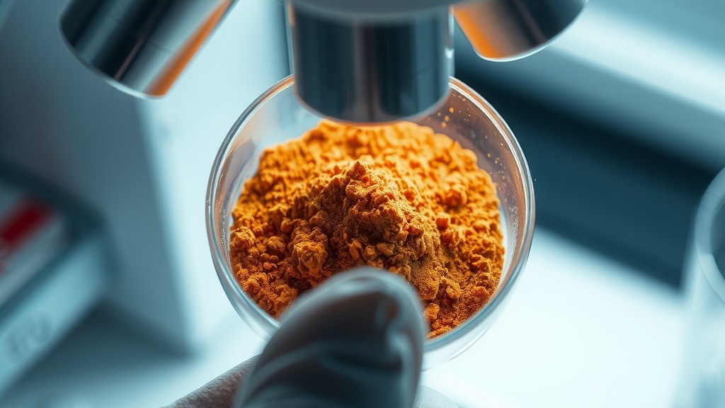 Échantillon de brownmillerite Ca₂Fe₂O₅ en poudre, matériau étudié pour la photocatalyse environnementale