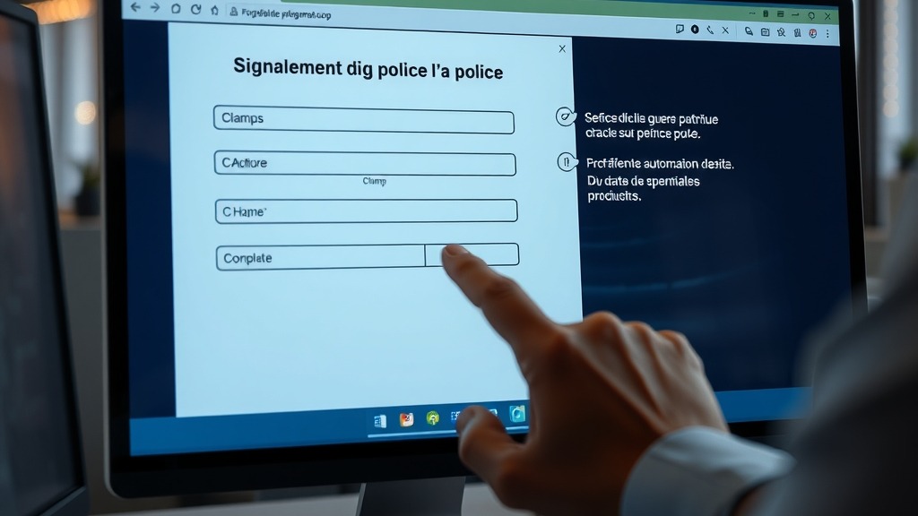 Écran d'ordinateur montrant un formulaire de signalement de police rempli par une IA