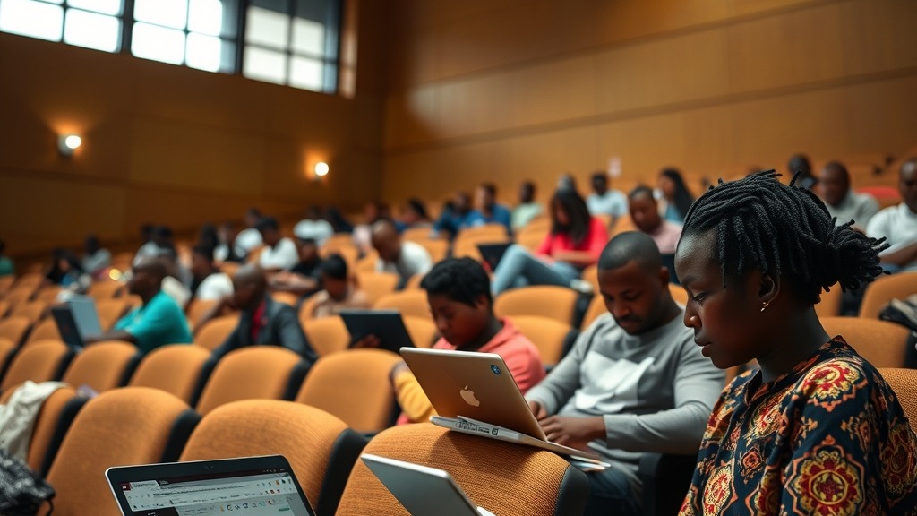 Étudiants de l’UN-CHK utilisant des outils d’IA générative en amphithéâtre