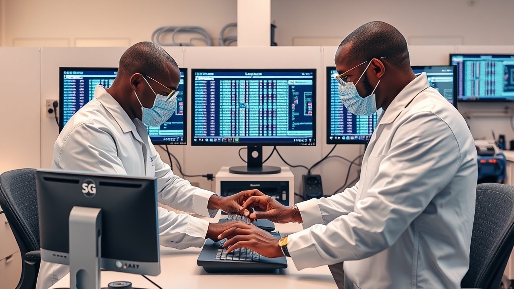Laboratoire 5G-Advanced de MTN Afrique du Sud avec ingénieurs et équipements de test