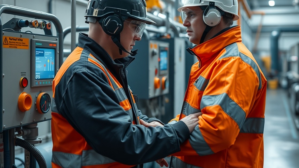 Technicien vérifiant un automate industriel dans une station de traitement d'eau