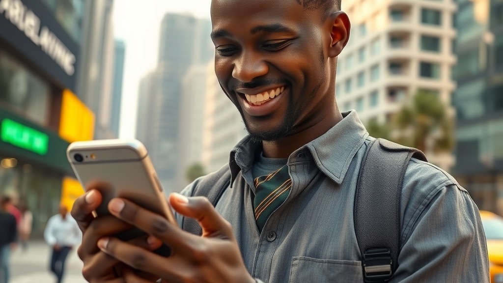 Utilisateur africain effectuant une transaction mobile money