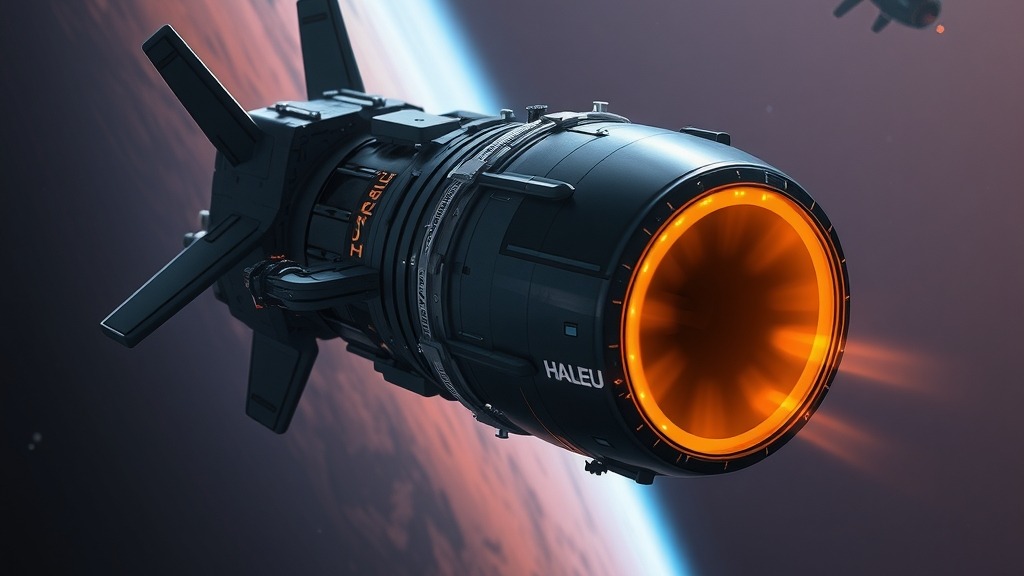 Vue d’artiste du vaisseau SR-1 Freedom en route vers Mars avec son réacteur nucléaire